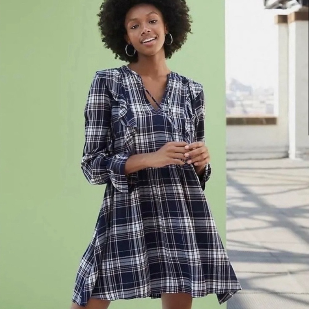 LOFT Plaid Long Sleeve Mini Dress